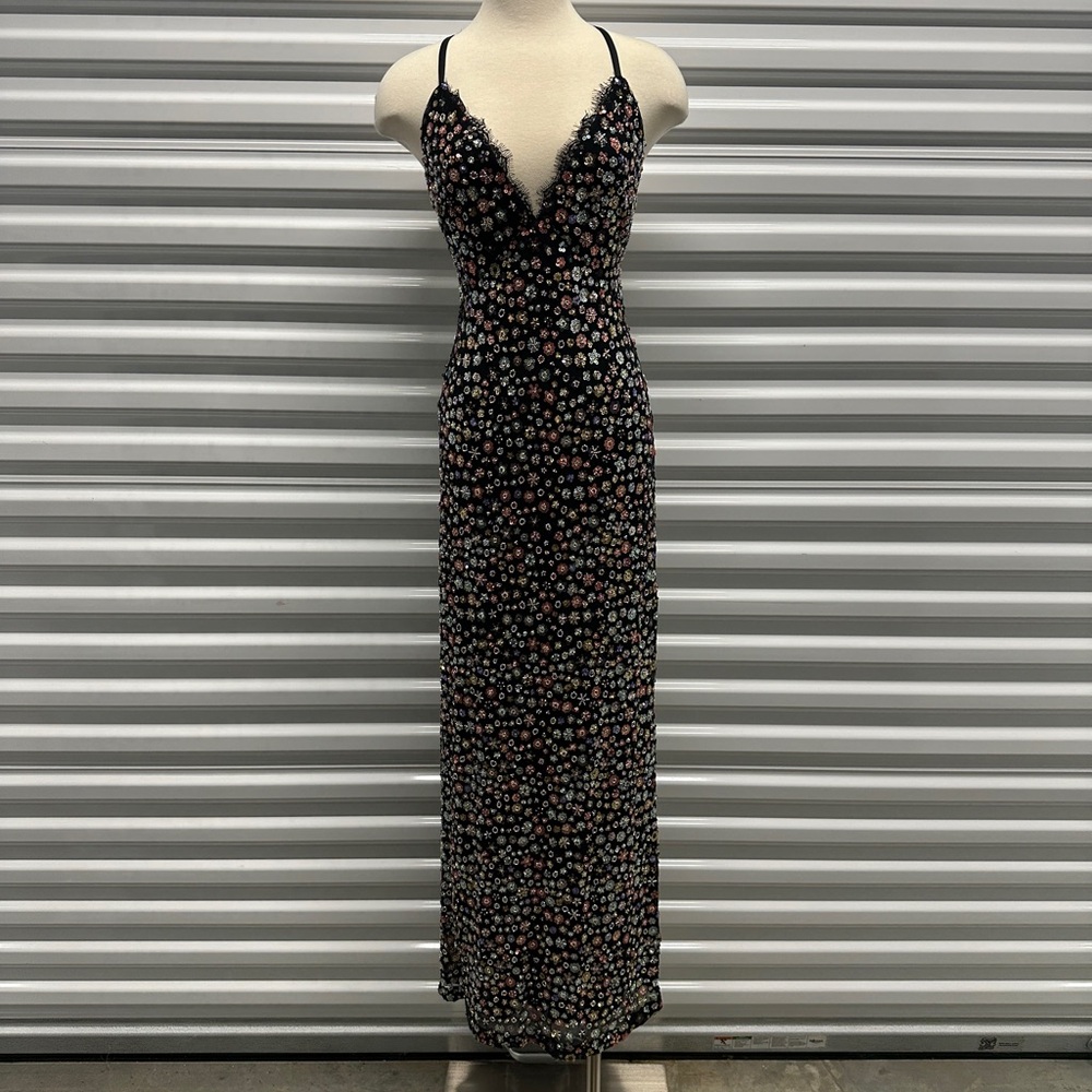 Ramy Brook TESSA GOWN NWT Black floral sequin plunging dress